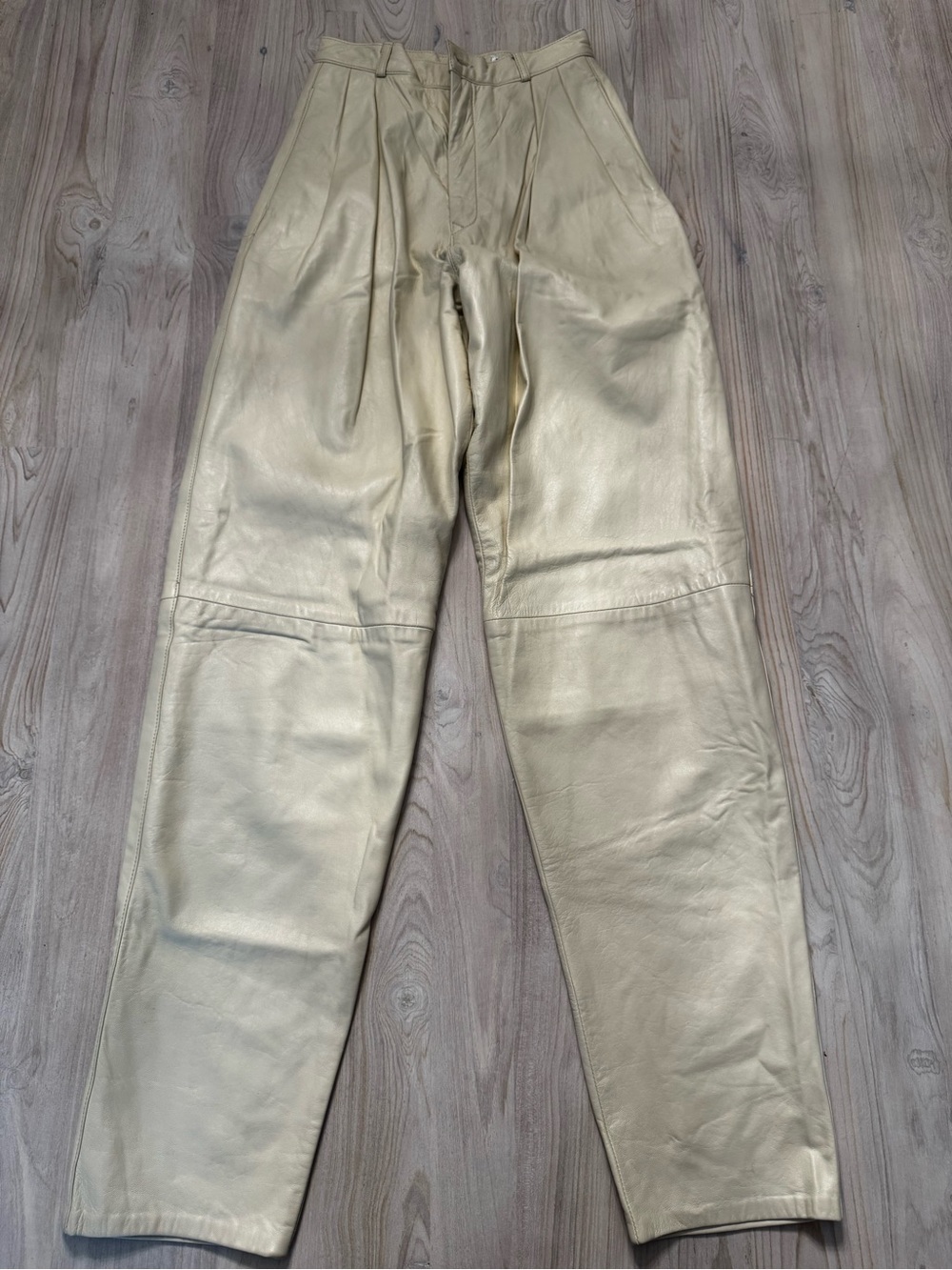 Vintage Ladies High-Waist Cream Leather Trousers